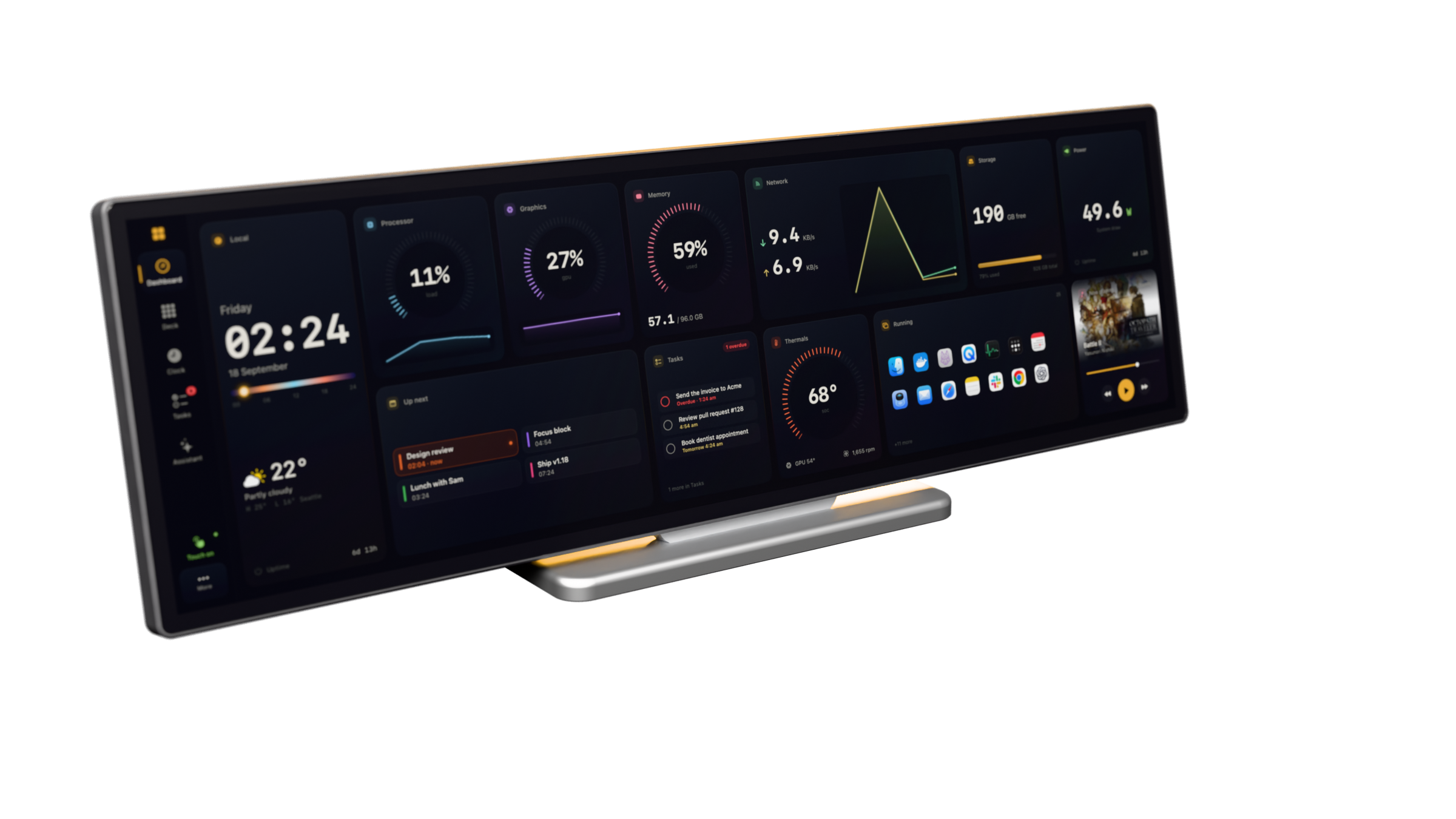 The Xeneon Edge running the Xeneon Toolbox dashboard