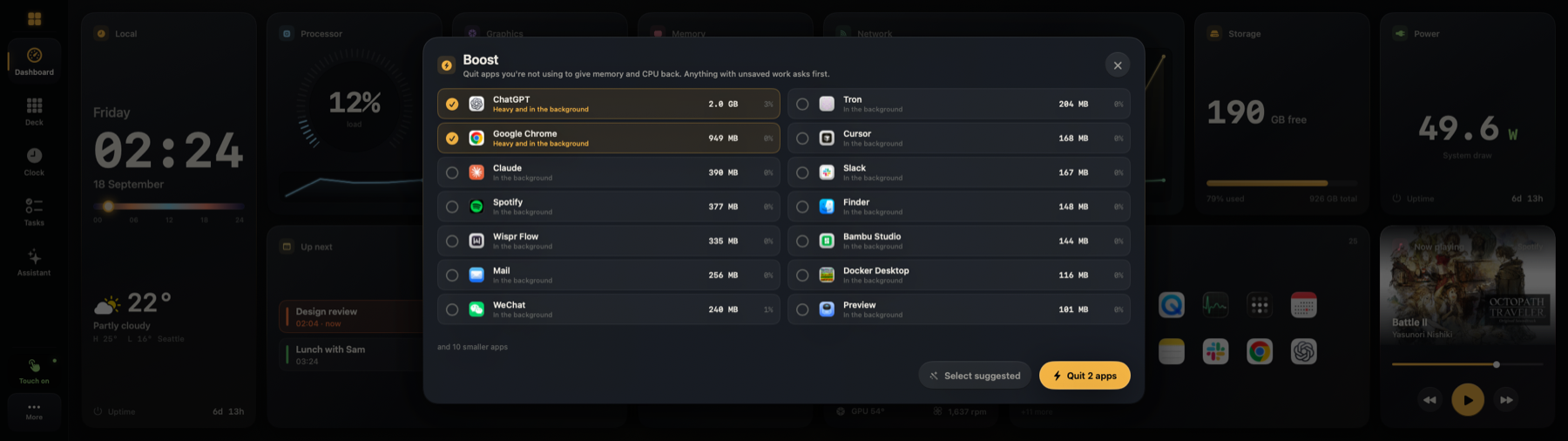 Boost modal listing heavy background apps